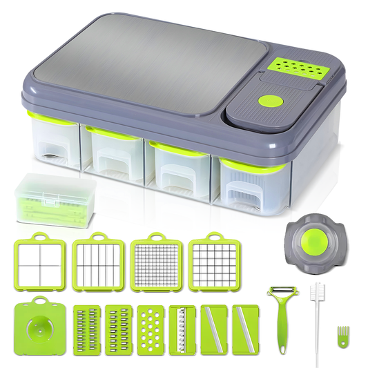 A&K's Vegetable Chopper comes with Built-in Cutting Board and Storage boxes.