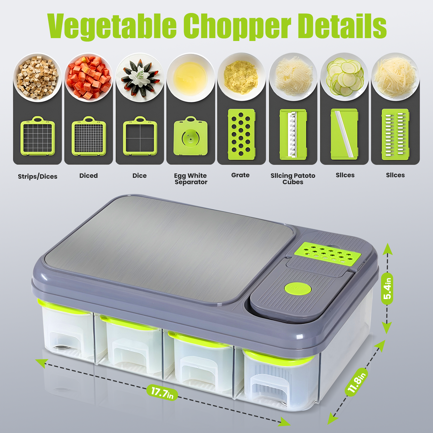 A&K's Vegetable Chopper comes with Built-in Cutting Board and Storage boxes.